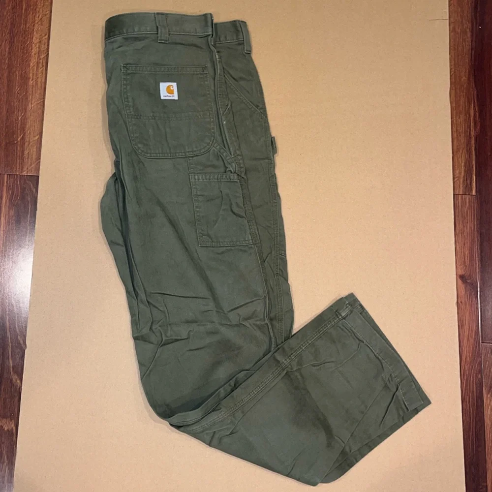 Mens Army Green Carhartt Carpenter Pants Size 38 x 34 Relaxed Fit - Picture 14 of 16
